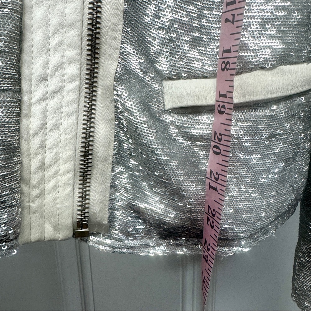 IRO Paris Silver Sequin "Hadley" Moto Blazer with White Leather - Picture 10 of 16